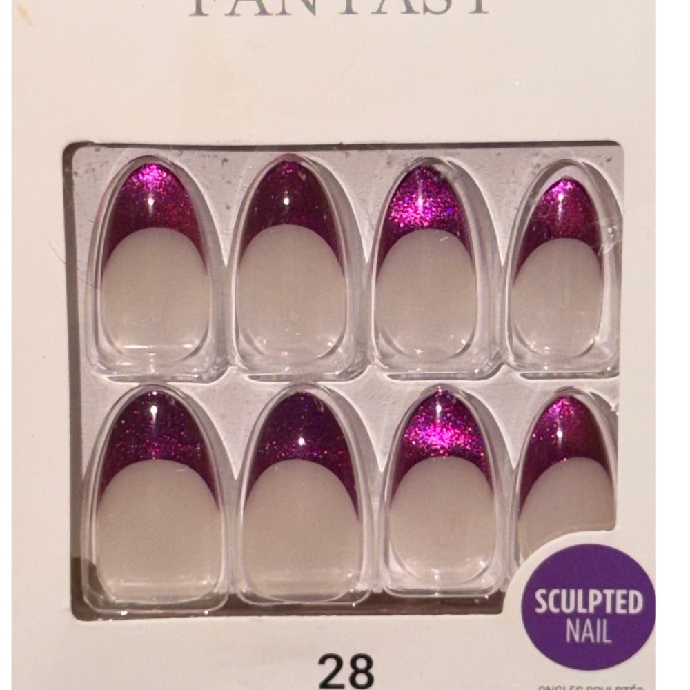 KISS Voguish Fantasy Sculpted Nails Color Change Magenta Glitter French Tip Med